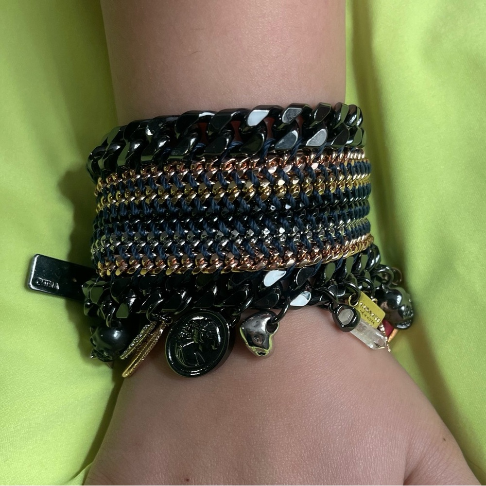 Coach Tribal Tonal Charm Bracelet Black Multi Chain Statement Bracelet - Picture 3 of 5
